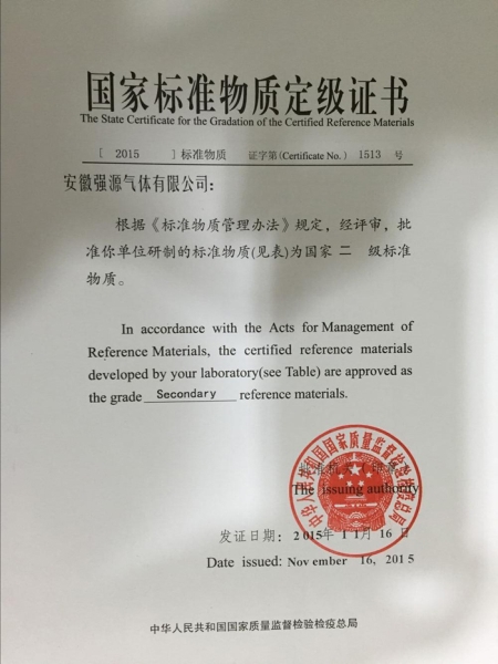 標準物質(zhì)證書